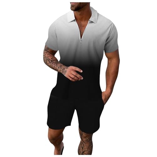 Two Piece Outfits Set for Men Printed Short Sleeve Polo Shirts Shorts Set Men’s Short Set Outfit 2 Piece Tracksuits Men Short Set