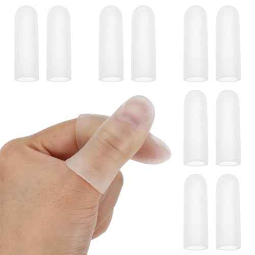 Gel Finger Cots, 10 PCS Gel Finger Protectors Finger Caps Silicone Fingertips Protection Finger Protector Support, Finger Sleeves Thumb Protection for Hand Eczema, Finger Cracking Arthritis(Clear)
