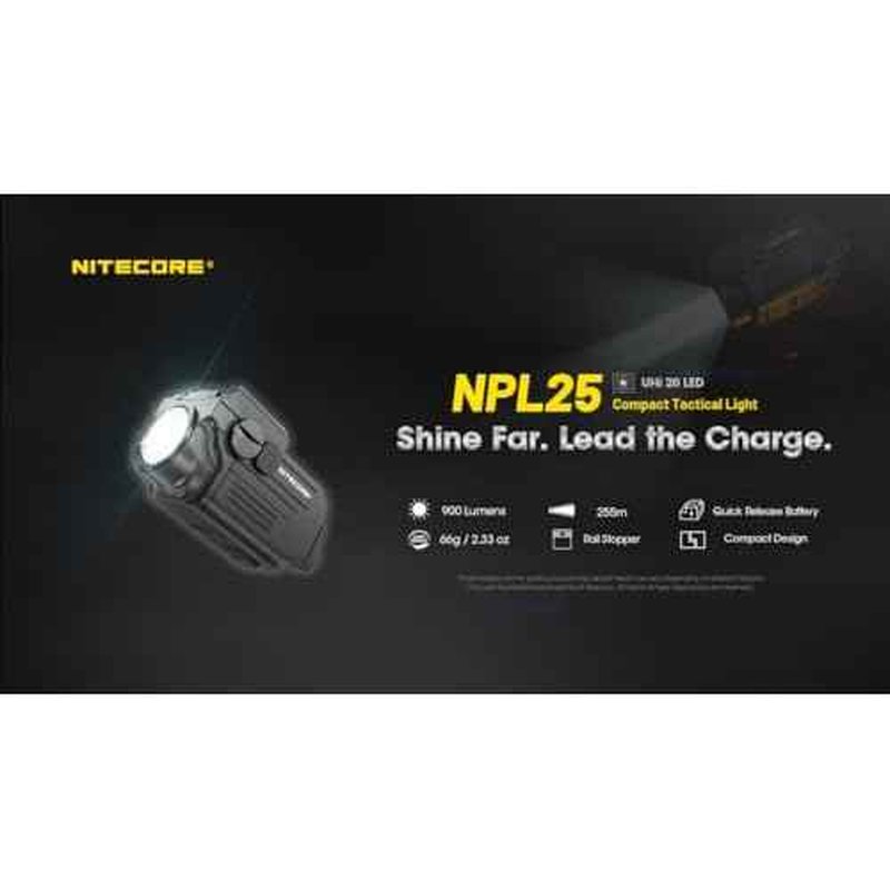 Nitecore NPL25 900 Lumen Compact Weaponlight, USB Rechargeable Magnectic Charging, Rail Mounted Tactical Flashlight with Adjustable Sliding Rail