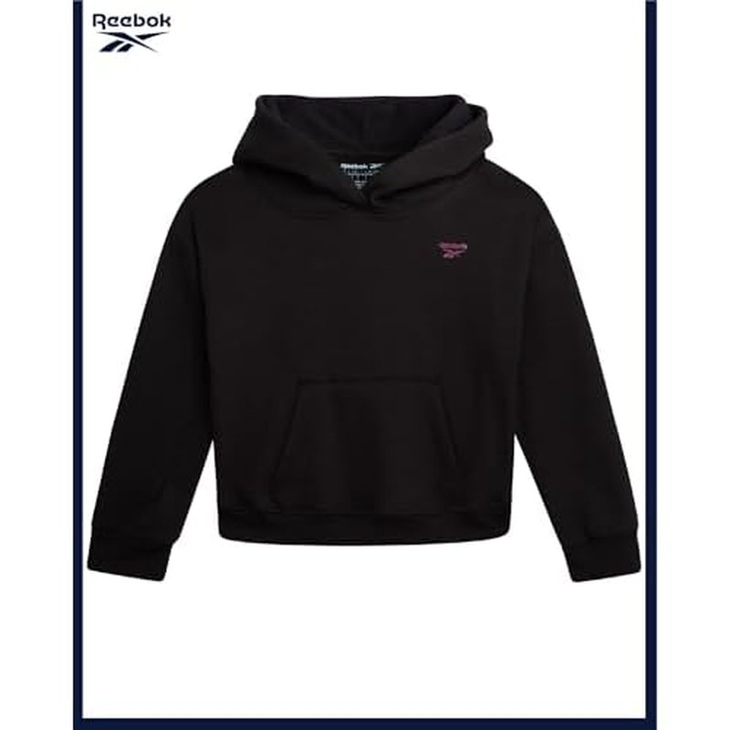 Reebok Girls Sweatsuit Set - 2 Piece Soft Long Sleeve Hoodie Sweatshirt and Sweatpants for Girls - Athletic Sweatsuit, Size 8, Black
