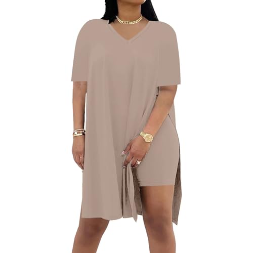 Difanlv Plus Size Womens 2 Piece Outfits Tracksuits Short Sleeve Tunic Tops Bodycon Shorts Sweatsuit Sets