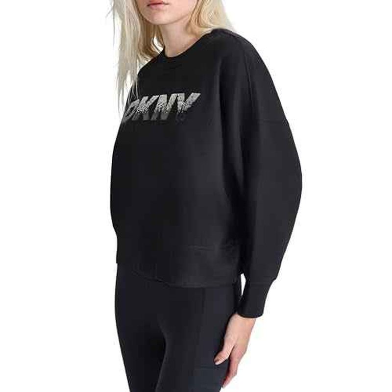 DKNY womens Ombre Sequin Logo Crewneck Sweatshirt