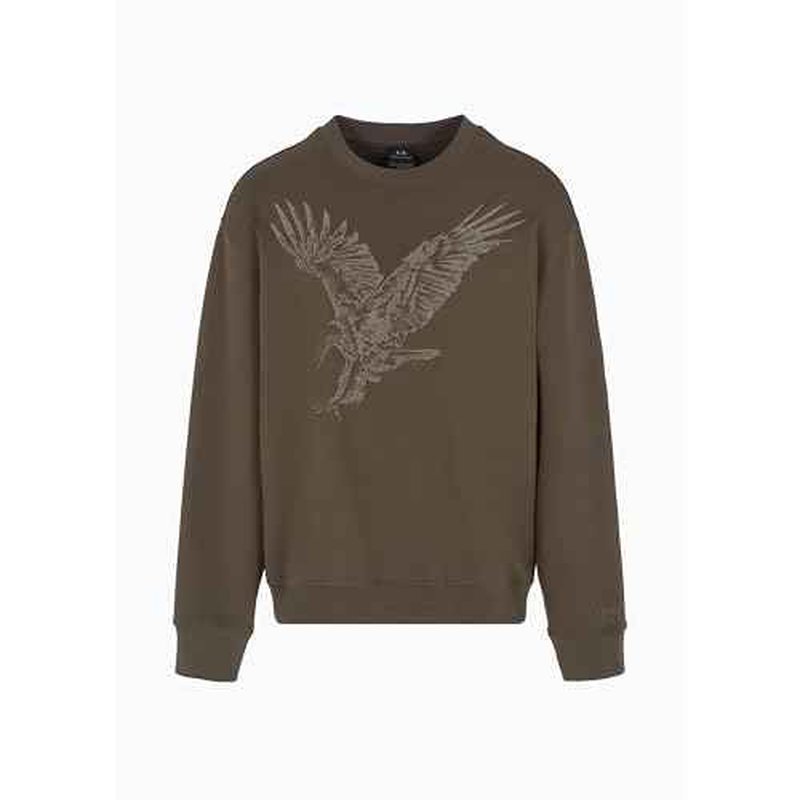 Armani Exchange Men's Embroidered Eagle Cotton Poly Interlock Fleece Sweatshirt