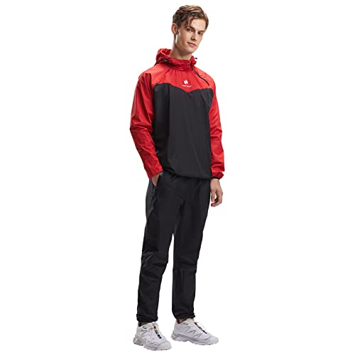 HOTSUIT Sauna Suit for Men Sweat Sauna Jacket Pant Gym Workout Sweat Suits, Red, L