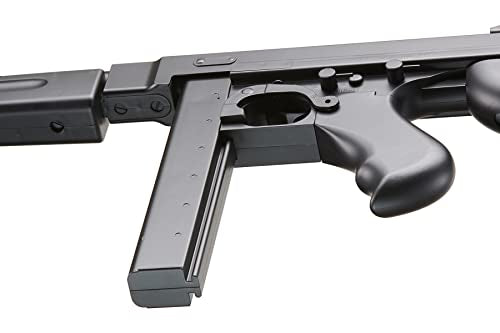 Airsoft Tommy Thompson Submachine Gun WW2 Chicago Typewriter Full Auto Electric SMG AEG with Extra Drum Magazines, Battery and Charger (Black)