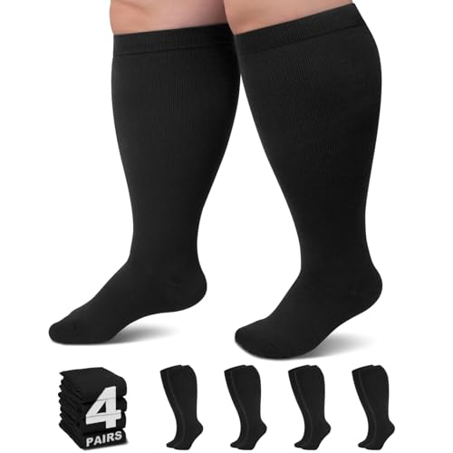 Plus Size Compression Socks for Women Men Wide Calf L/XL-5XL (15-20mmhg) Knee High Socks Support Compression Stockings for Nurses and Flying