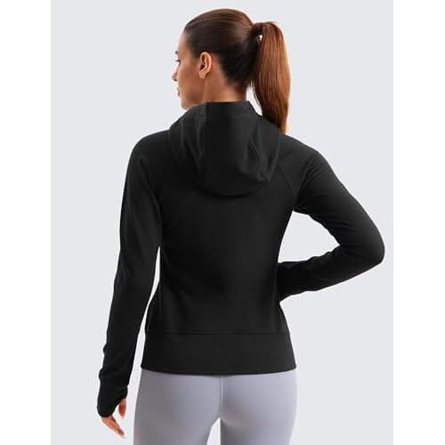 CRZ YOGA Womens Fleece Full Zip Hoodie Jackets Workout Hooded Zipper Basic Casual Sweatshirts with Thumb Holes
