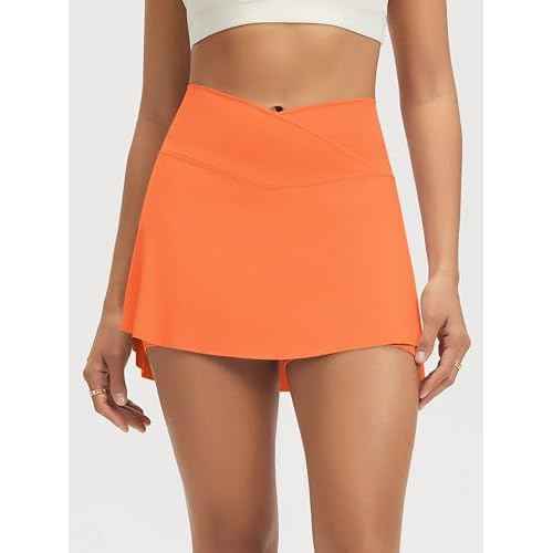 ODODOS Women's Tennis Skirts with Pockets Crossover High Waist Built-in Shorts Athletic Golf Skorts