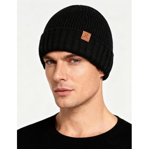 Winter Beanies Hats for Men, Knit Fleece Beanie Skull Caps, Mens Toboggans Ribbed Cuffed Stocking Hat