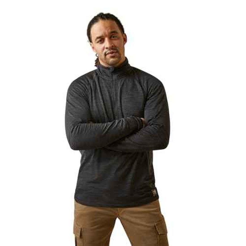 Ariat Men's Rebar Gridwork Baselayer 1/4 Zip T-Shirt - Black, XX-Large
