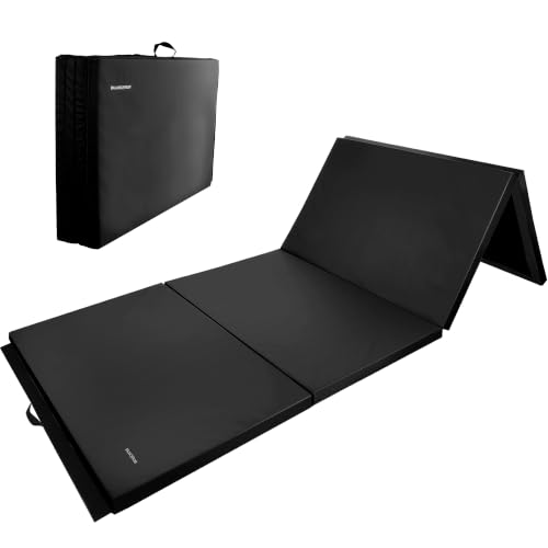 Black HulkFit 4x8 Folding Gymnastics Mat - 2 Inch Thick Tumbling Floor for Home Gym