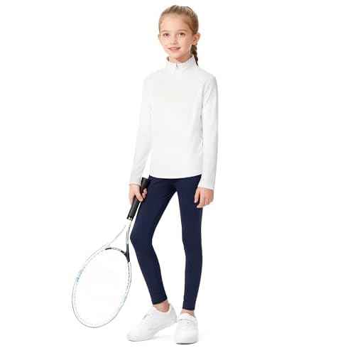 Girls Long Sleeve Shirts Quick Dry Athletic Tops Quarter Zip Pullover Kids Teens Sportswear for Golf Yoga Tennis 5-14 Years