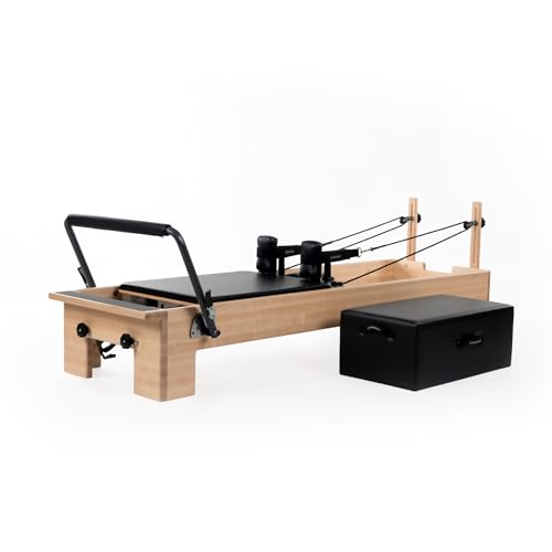 Balanced Body Studio Reformer, Pilates Exercise Equipment with Revo Footbar, Workout Equipment for Home or Studio, Black Upholstery, 92 5/8" L x 26 1/2" W x 14" H