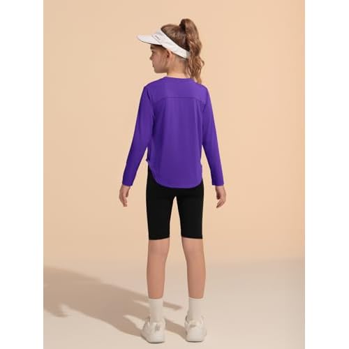 Haloumoning Girls Athletic Shirts Kids Long Sleeve Active Sports T Shirts Quick Dry Tunic Tops Basic Tees 5-14 Years