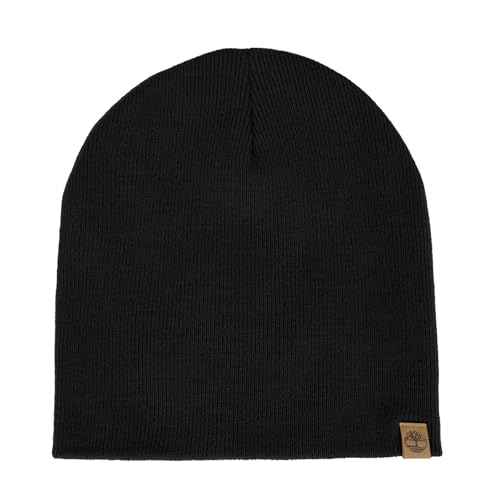 Timberland Men¡¯s Ribbed Pull-On No Cuff Beanie - Soft Rib Knit Winter Hat, Stretch Fit, Warm Classic Look, Suede Logo Clip