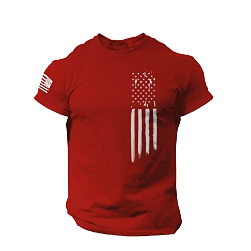 American Flag Shirt Men Plus Size Flag Tops Graphic T Shirts Men American Star and Stripes Flag Shirt Country Shirts for Men White and Red Graphic Tee Summer Blouse USA July Red S