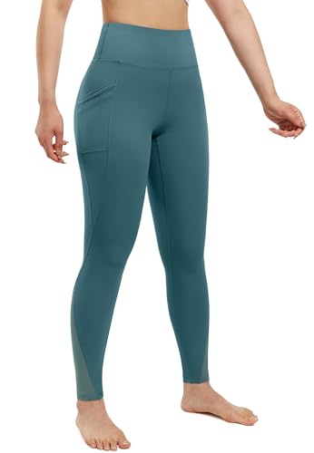 AFITNE Yoga Pants for Women High Waisted Mesh Leggings Athletic Workout Leggings with Pockets Gym Running Fitness Leggings Blue Green - M