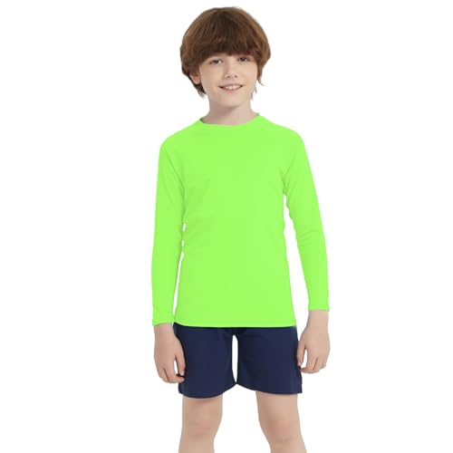 Boys UPF 50+ Rash Guard Neon Shirt Quick Dry Swim Shirts Long Sleeve UV Sun Protection Shirt for Kids Teens
