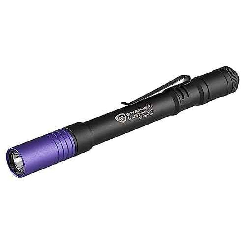 Streamlight 66148 Stylus Pro USB 400nm UV Rechargeable Penlight with 120V AC Adapter, USB Cord and Nylon Holster, Black