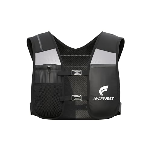 SWIFTVEST Running Phone Holder Vest with 500ml/17oz Running Water Bottle | Running Gift | Reflective Hydration Vest | Adjustable | Lightweight | 6 Pockets for Running Accessories | Men & Women