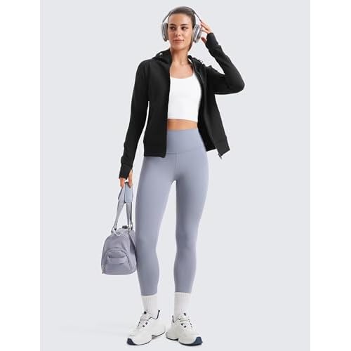 CRZ YOGA Womens Fleece Full Zip Hoodie Jackets Workout Hooded Zipper Basic Casual Sweatshirts with Thumb Holes