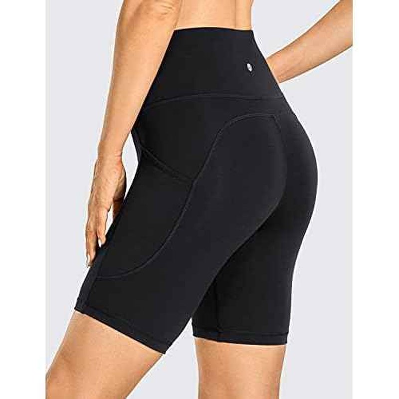 CRZ YOGA Women's Brushed Naked Feeling Biker Shorts with Side Pockets 8'' - High Waist Matte Workout Yoga Gym Spandex