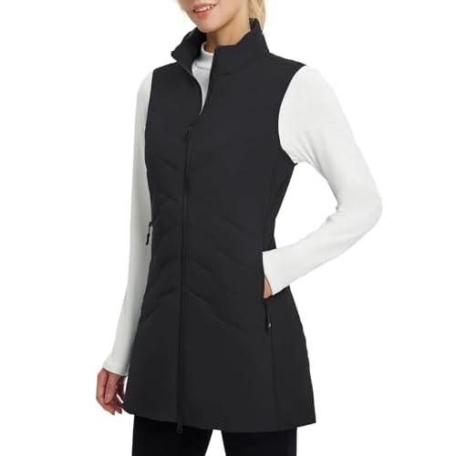 baleaf Running Vest for Women Long Puffer Fall Coat Sleeveless Jacket Outerwear Winter Warm Fleece Hybrid Lightweight