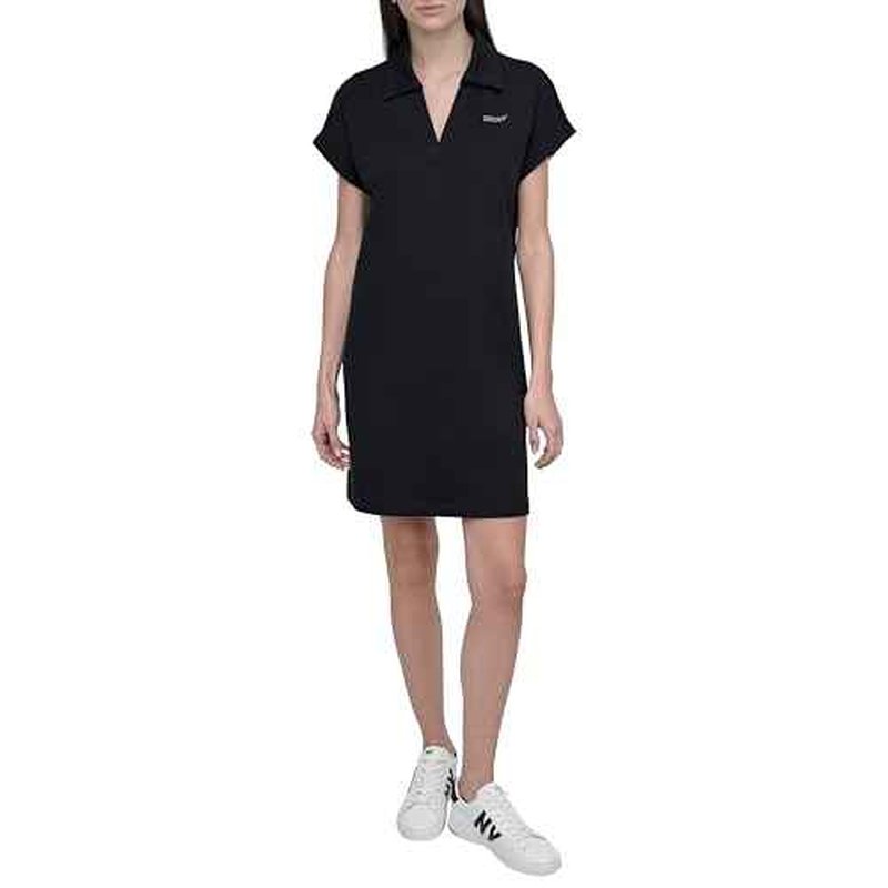 DKNY womens Studded Logo Short Sleeve Collared V-neck T-shirt Dress