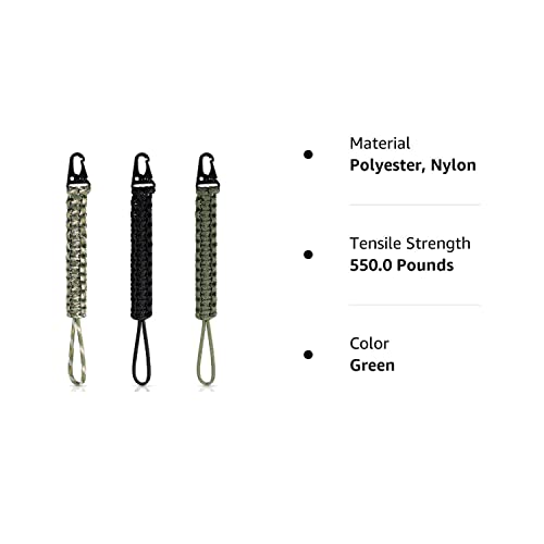 Shappy 3 Pcs Paracord Keychain Weave 550 Paracord 9 Inch Tactical Lanyard Wallet Accessories Camping Fishing Hunting Outdoor (Black, Green, Camouflage Green)