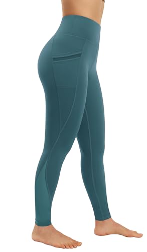 AFITNE Yoga Pants for Women High Waisted Mesh Leggings Athletic Workout Leggings with Pockets Gym Running Fitness Leggings Blue Green - M