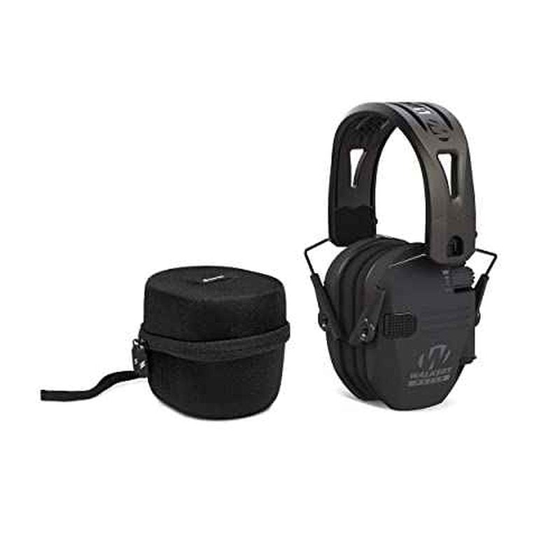 Walker's Razor Tacti-Grip with Rubber Headband (Black) Bundle with Hearing Protection Case