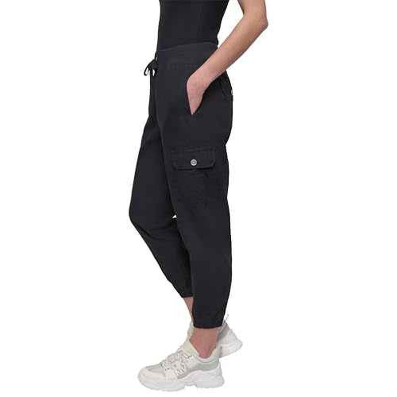 DKNY womens Twill Drawcord Rib Waistband Cargo Jogger
