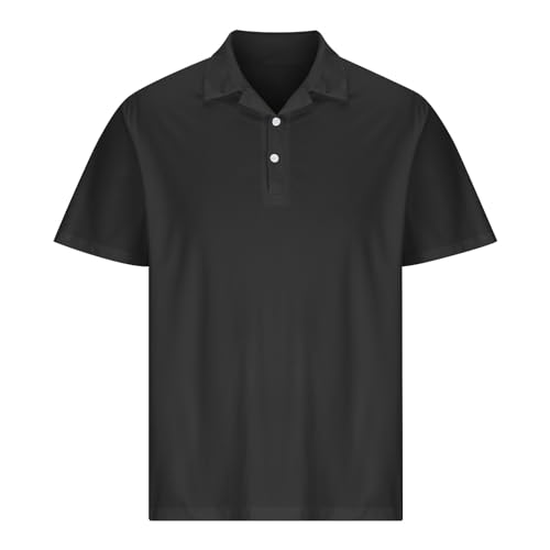 Generic Classic Polo Shirts for Men Casual Premium Short Sleeve Fitted Golf Tshirt Summer Business Collared Work Tops Lightweight Tee Black, Medium