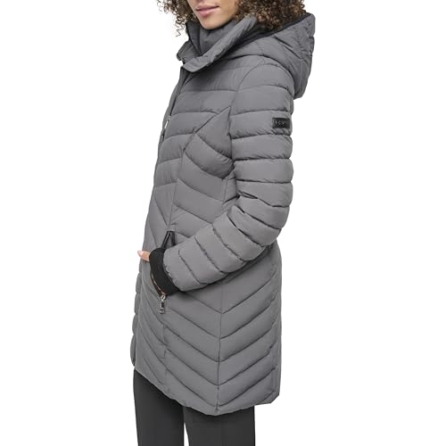 DKNY womens Bib-front Light-weight Puffer