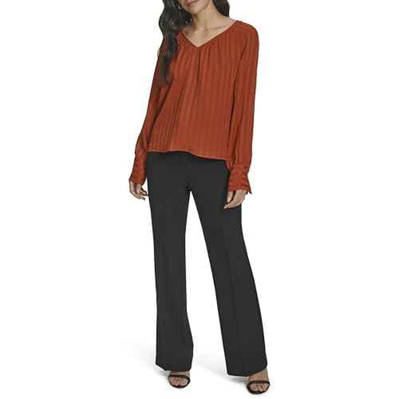 Calvin Klein Womens Long Sleeve V Neck Blouse