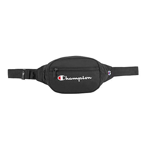 Champion unisex adult Waist Pack, Black/White Logo, One Size US