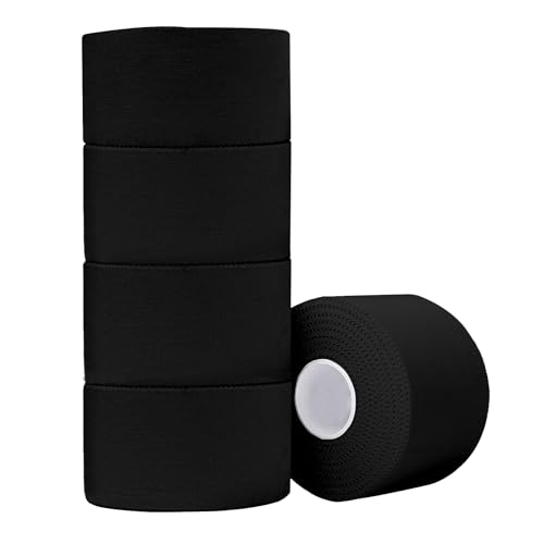 ADMITRY (5 Pack) Black Athletic Tape,Sports Tape Strong Stick No Sticky Residue for Hockey Climbing Sports Medical Splints (Black,1.5 Inch X 50 Yards)