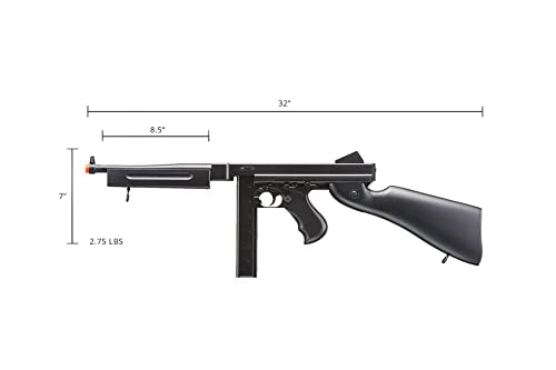 Airsoft Tommy Thompson Submachine Gun WW2 Chicago Typewriter Full Auto Electric SMG AEG with Extra Drum Magazines, Battery and Charger (Black)