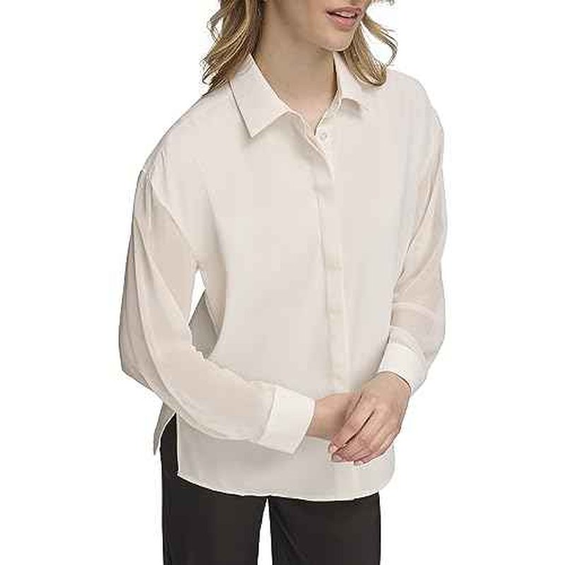 Calvin Klein Women's Button Front Long Sleeve Blouse