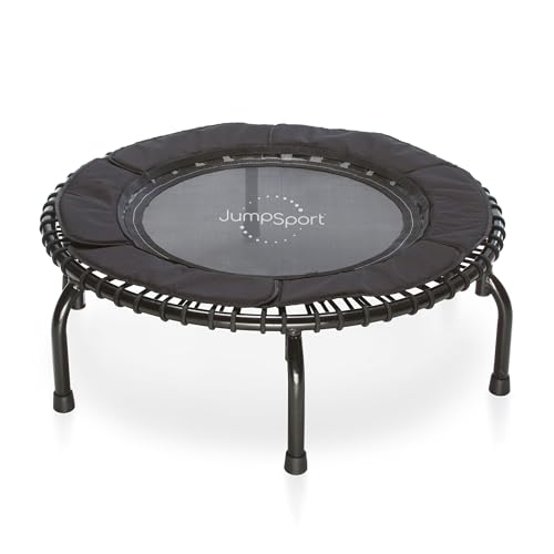 JumpSport 250 Round 39 Inch Fitness Rebounder Cushioned Mini Exercise Trampoline with Arched Legs for Home Fitness and Low Impact Cardio, Black