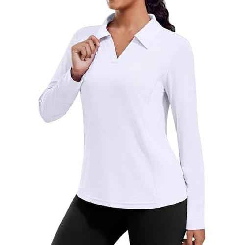 PINSPARK Long Sleeve Shirts for Women UPF 50+ Sun Shirt Workout Tops Quick Dry V Neck Athletic Running Hiking Golf Polo S-3XL