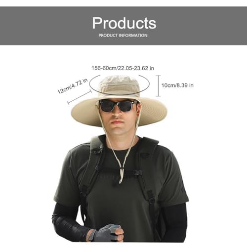 Oversize Big Head Outdoor Wide Brim Sun Hat with 2 Solar Fan Sun Bucket Hat for Men Women Solar Fan Hat UPF 50+