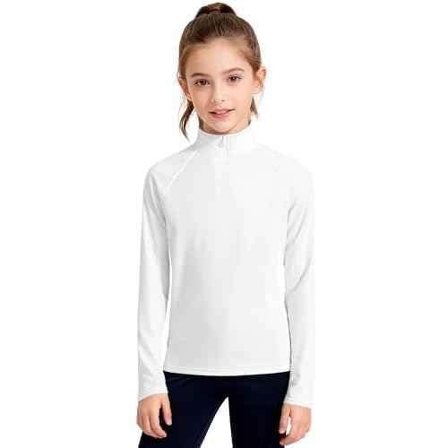 Girls Long Sleeve Shirts Quick Dry Athletic Tops Quarter Zip Pullover Kids Teens Sportswear for Golf Yoga Tennis 5-14 Years