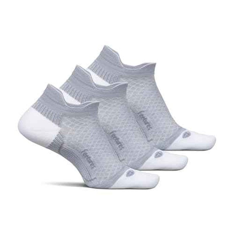Feetures Plantar Fasciitis Relief Sock Light Cushion No Show Tab - Targeted Compression Sock for Women & Men - Small, Gray (3 Pair)