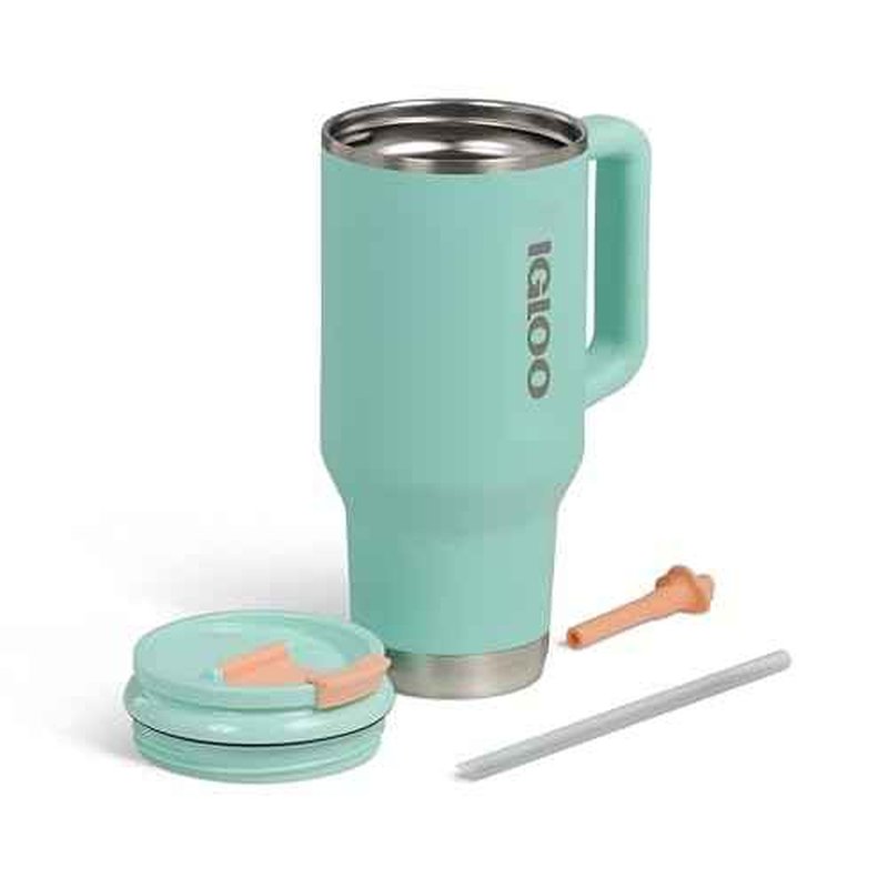 Igloo, 32 oz Tumbler with Handle, Reusable Travel Mug, Stainless Steel Insulated Hydration Cup for Hot & Cold Beverages, Seafoam