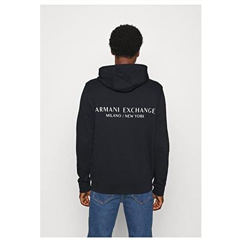 Armani Exchange mens Pull-over Hooded Sweatshirt With Front Back Logo