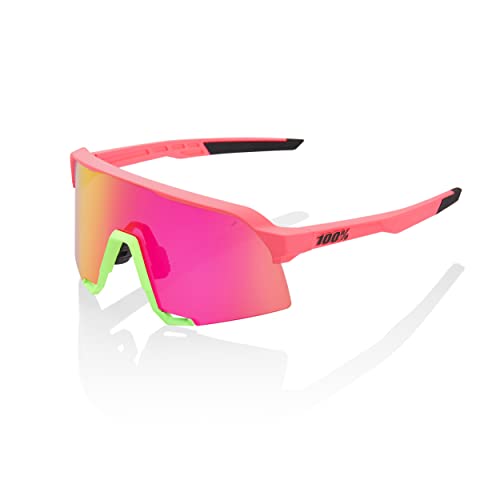 100% S3 Sport Performance Cycling Sunglasses (MATTE WASHED OUT NEON PINK - Purple Multilayer Mirror Lens)