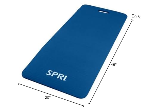 SPRI Exercise Mat for Fitness, Yoga, Pilates, Stretching & Floor Exercises (46"L x 20"W x 1/2-Inch Thick) Blue