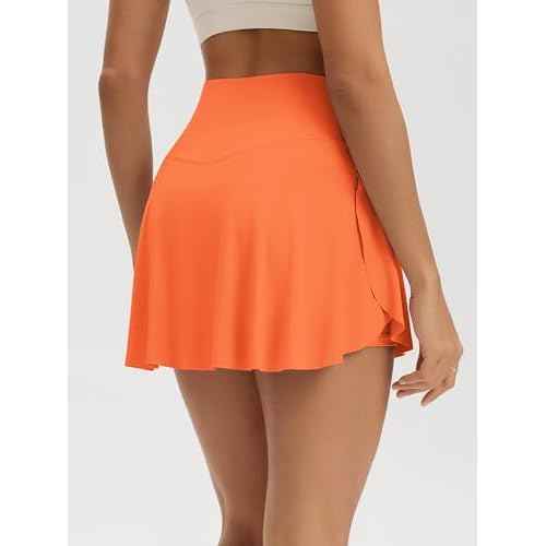 ODODOS Women's Tennis Skirts with Pockets Crossover High Waist Built-in Shorts Athletic Golf Skorts