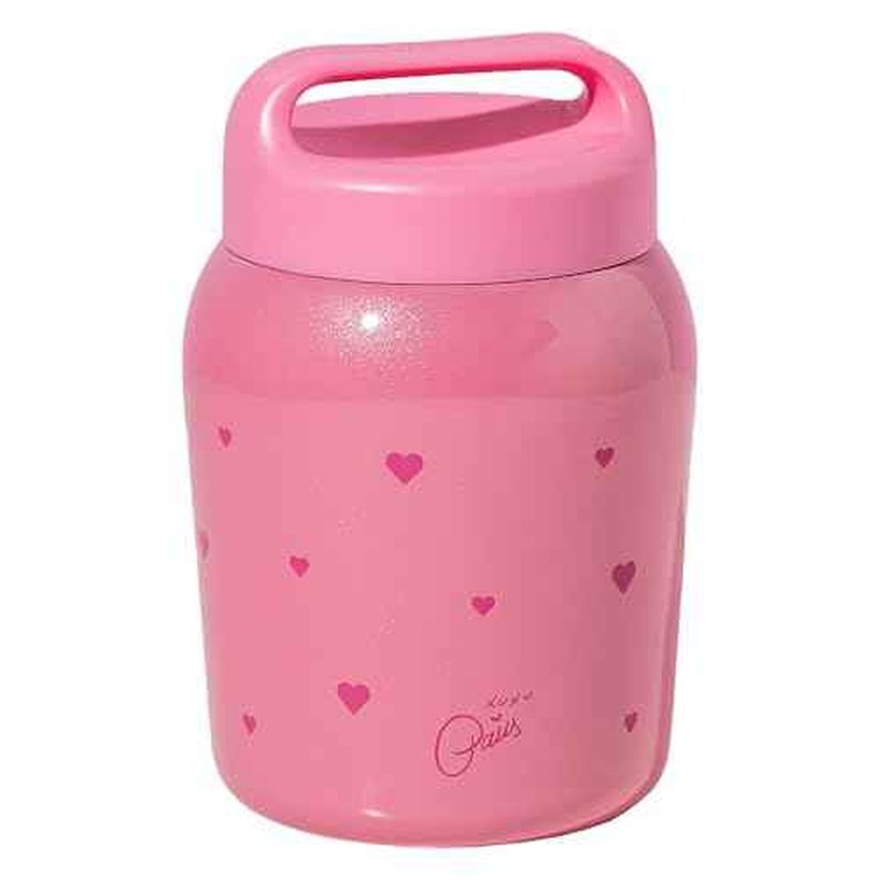 Paris Hilton Stainless Steel Food Jar, Double Wall Vacuum Sealed Insulated Food Storage Container with Carry Handle Lid, 24-Ounce, Pink with Heart Design